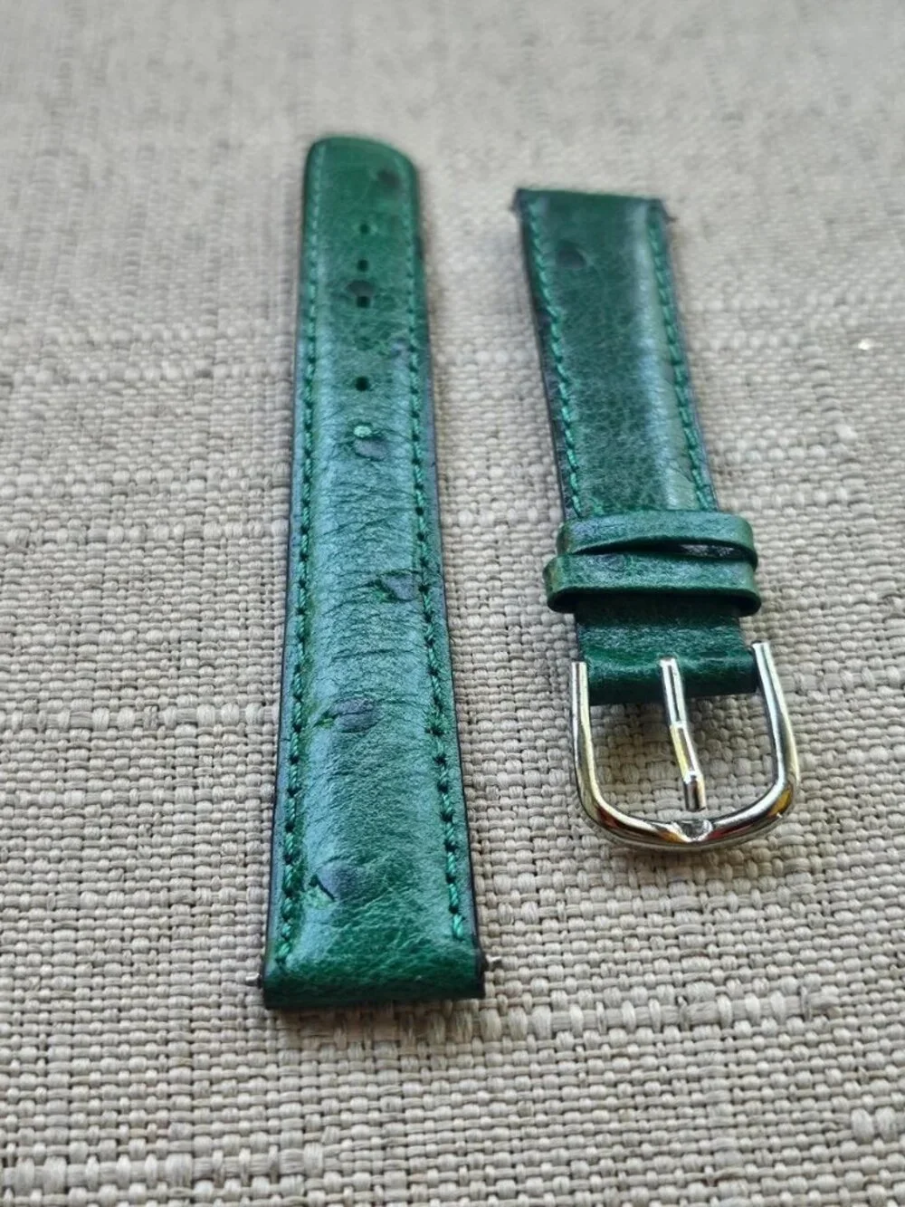 Replacement Band for Watch Green Genuine Leather Strap Pin Buckle Size 14mm New